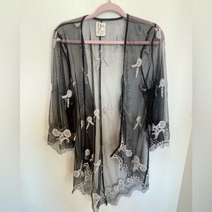 Haute Project Los Angeles black sheer embroidered beach cover up